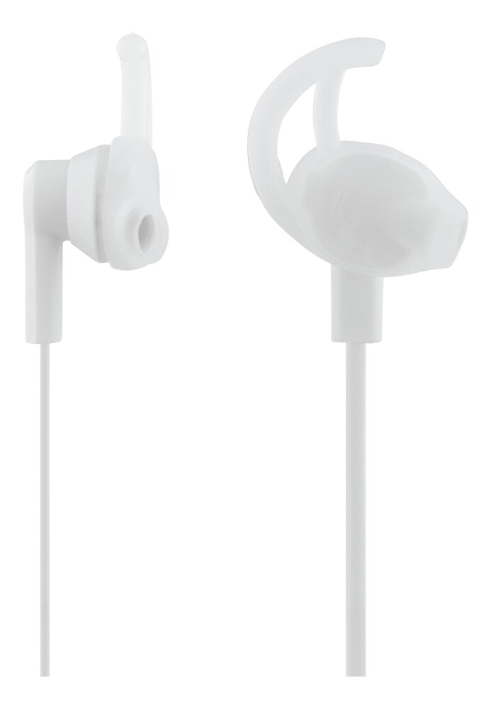 STREETZ stay-in-ear headset, svarsknapp, 3,5mm, mikrofon, vit
