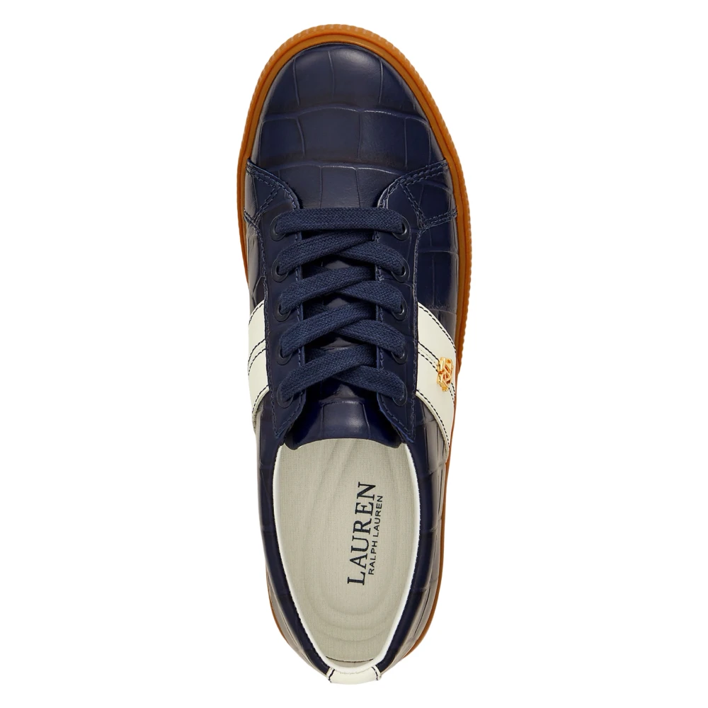 Lauren Ralph Lauren Janson Ii Croc-Embossed Leather Sneaker - Navy - 39 - side b
