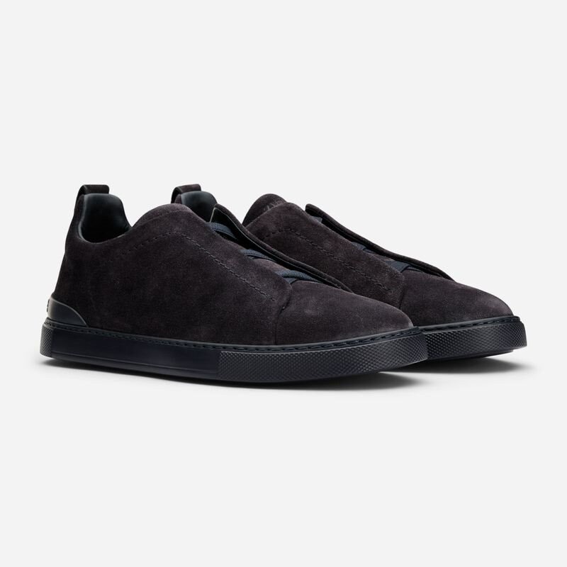 Zegna Triple Stitch Dark Blue Suede - side a