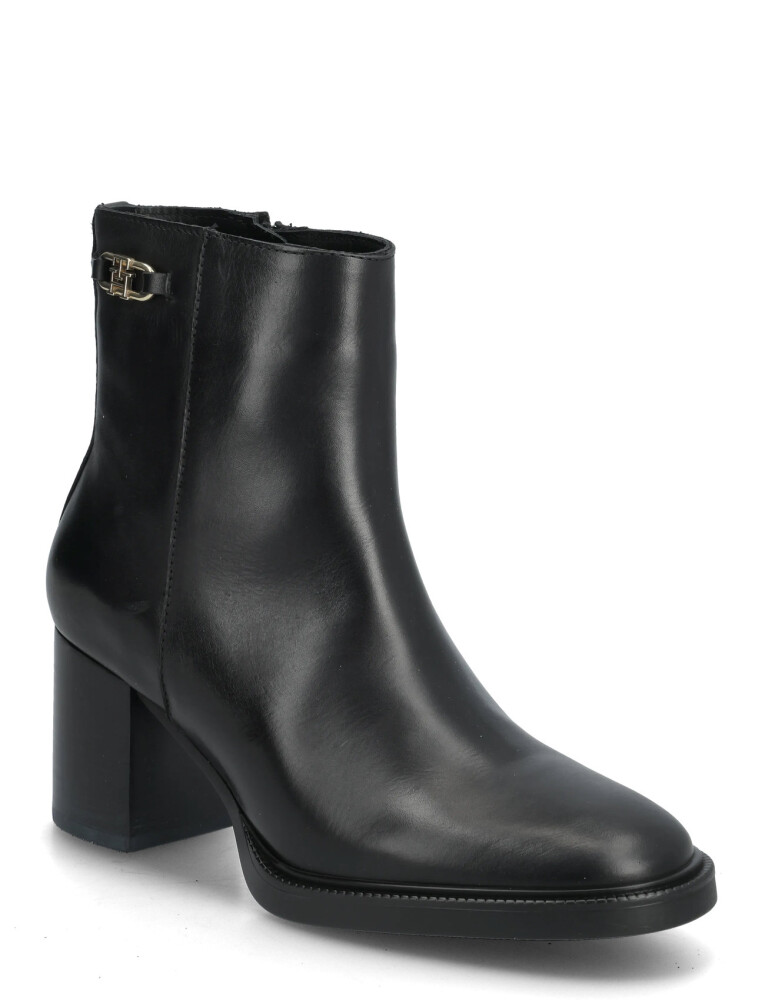 Tommy Hilfiger Stacked Heel Leather Ankle Boot - Black - 38 - main photo