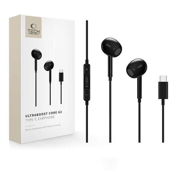Tech Protect Ultraboost Core G2 kablede USB C ørepropper Svart