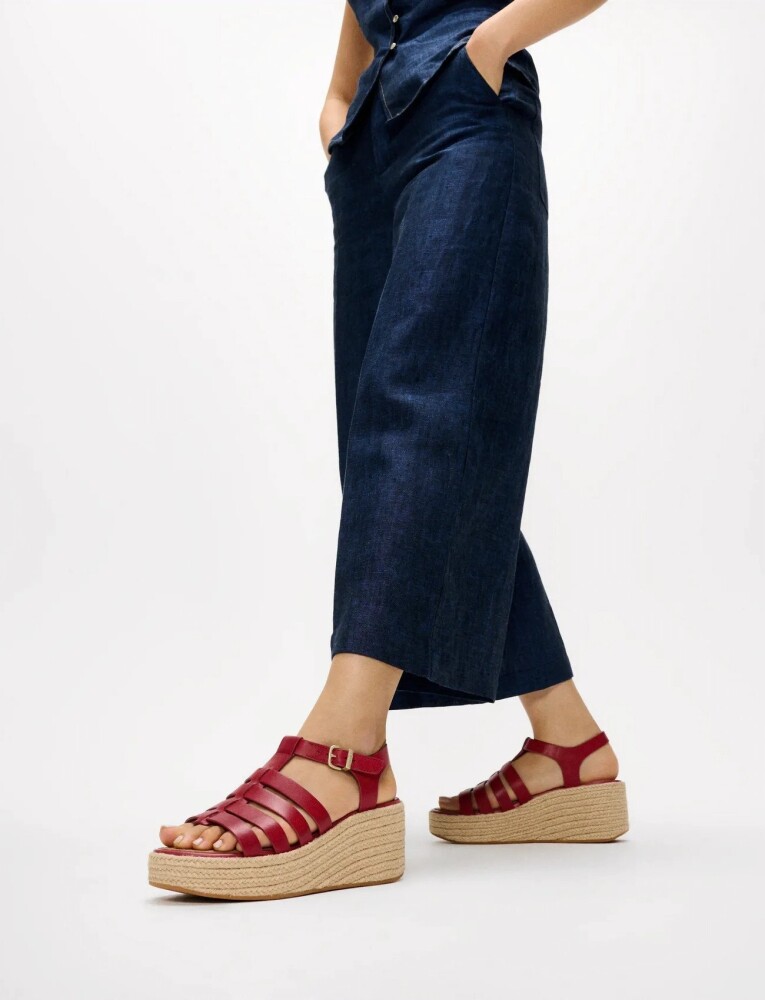 FitFlop Platfforms Espadr. Leather Fisherman Wedge Sandals   Burgundy   41 - main photo
