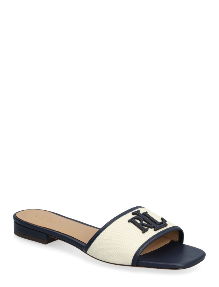 Lauren Ralph Lauren Everley Leather Trim Canvas Slide Sandal   Cream   36 - main photo