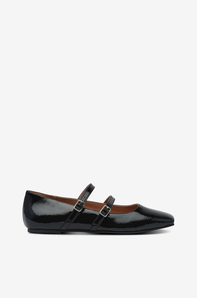 Bianco Ballerinasko Biarose Karré Double Mary Jane Flat Faux Leather Svart - main photo