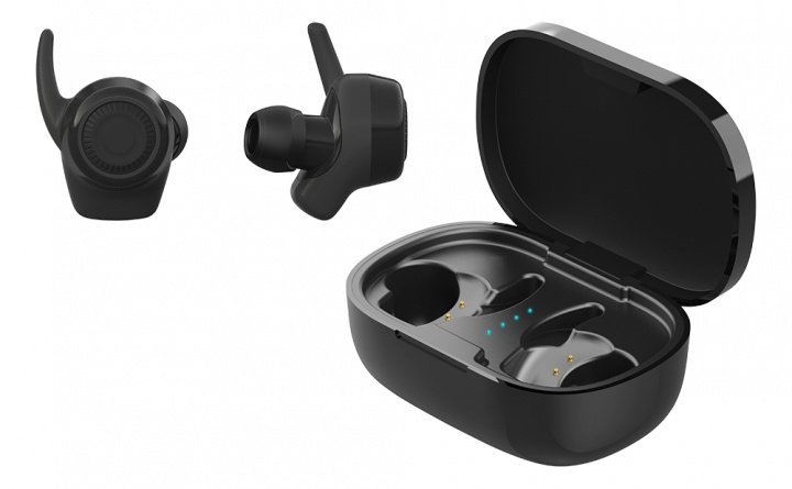 Streetz Sport TWS stay-in-ear, doble ørepropper, laddningsfodral, svart
