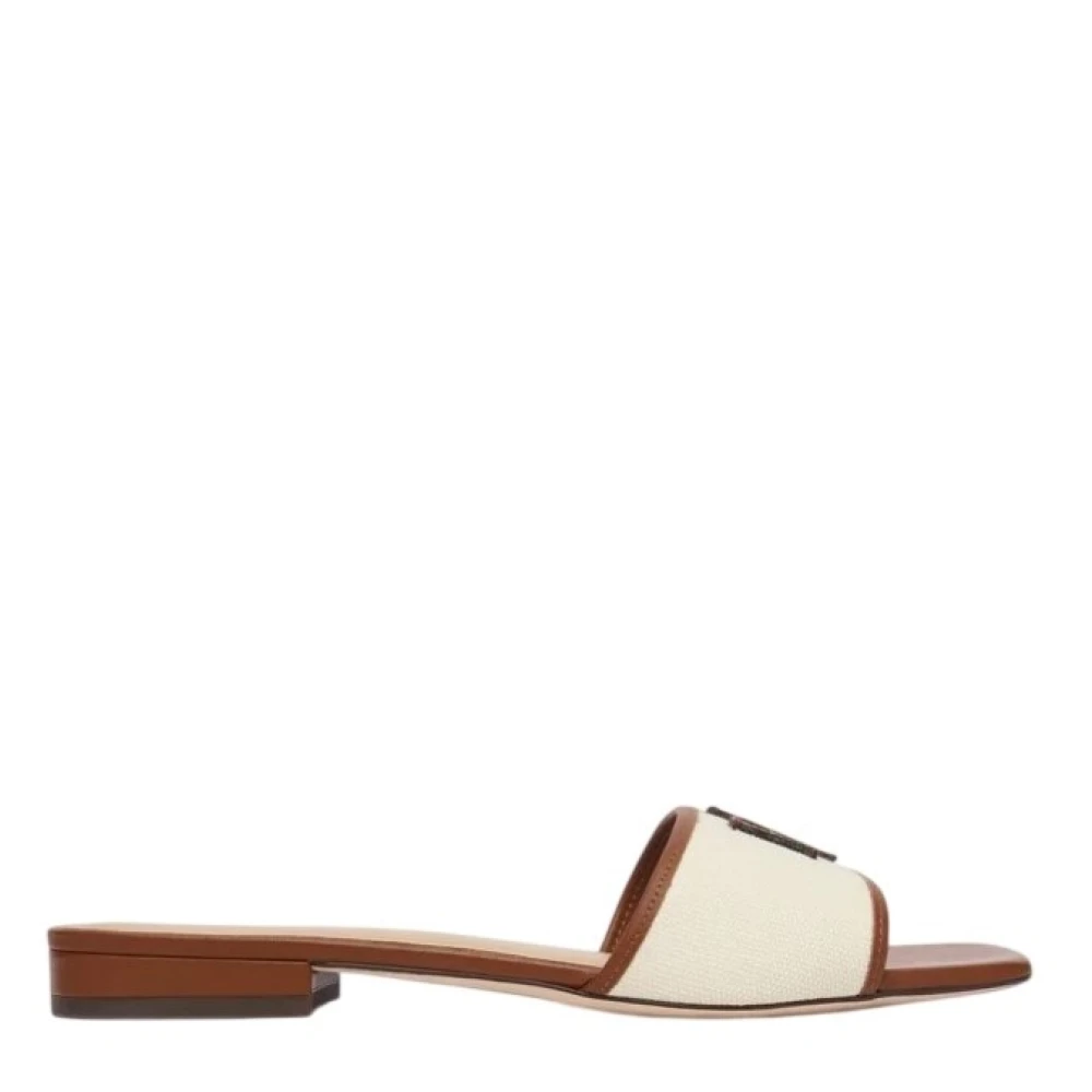 Ralph Lauren Lauren Everley Leather Trim Canvas Slide Sandal Brown 41 - main photo