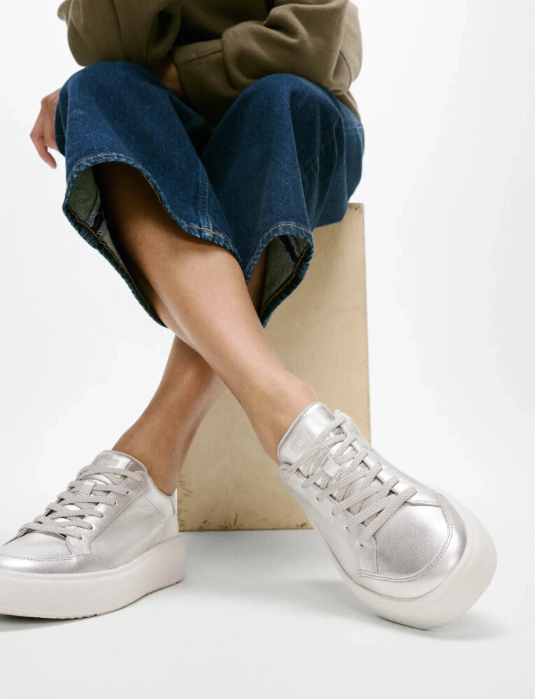 FitFlop Rtg Metallic Leather Sneakers   Silver   EU39 - main photo