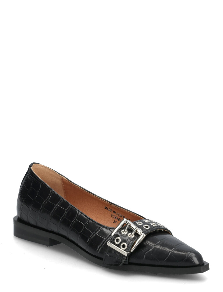 Bianco Biavictoria Buckle Ballet Flat Croco Embossed Leather   Black   40 - main photo