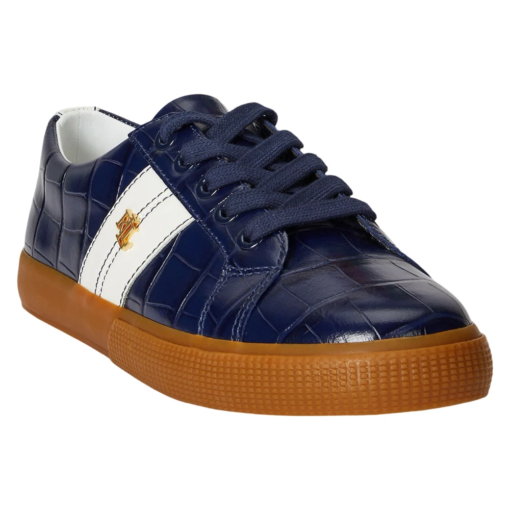 Lauren Ralph Lauren Janson Ii Croc-Embossed Leather Sneaker - Navy - 40 - side a