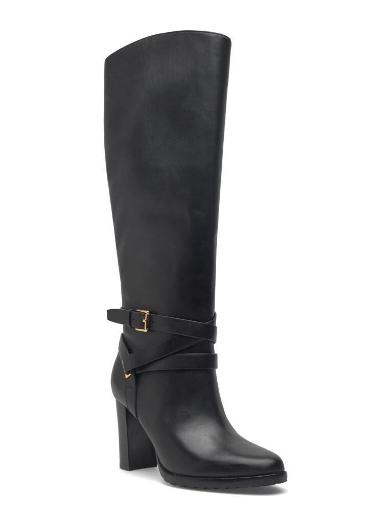 Lauren Ralph Lauren Collins Burnished Leather Tall Boot Heel - Black - 36 - main photo