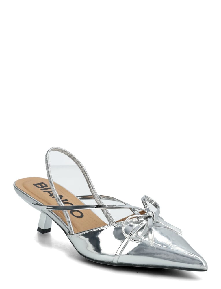 Bianco Biakristin Kitten Heel Bow Slingback Faux Leather - Silver - 36 - main photo