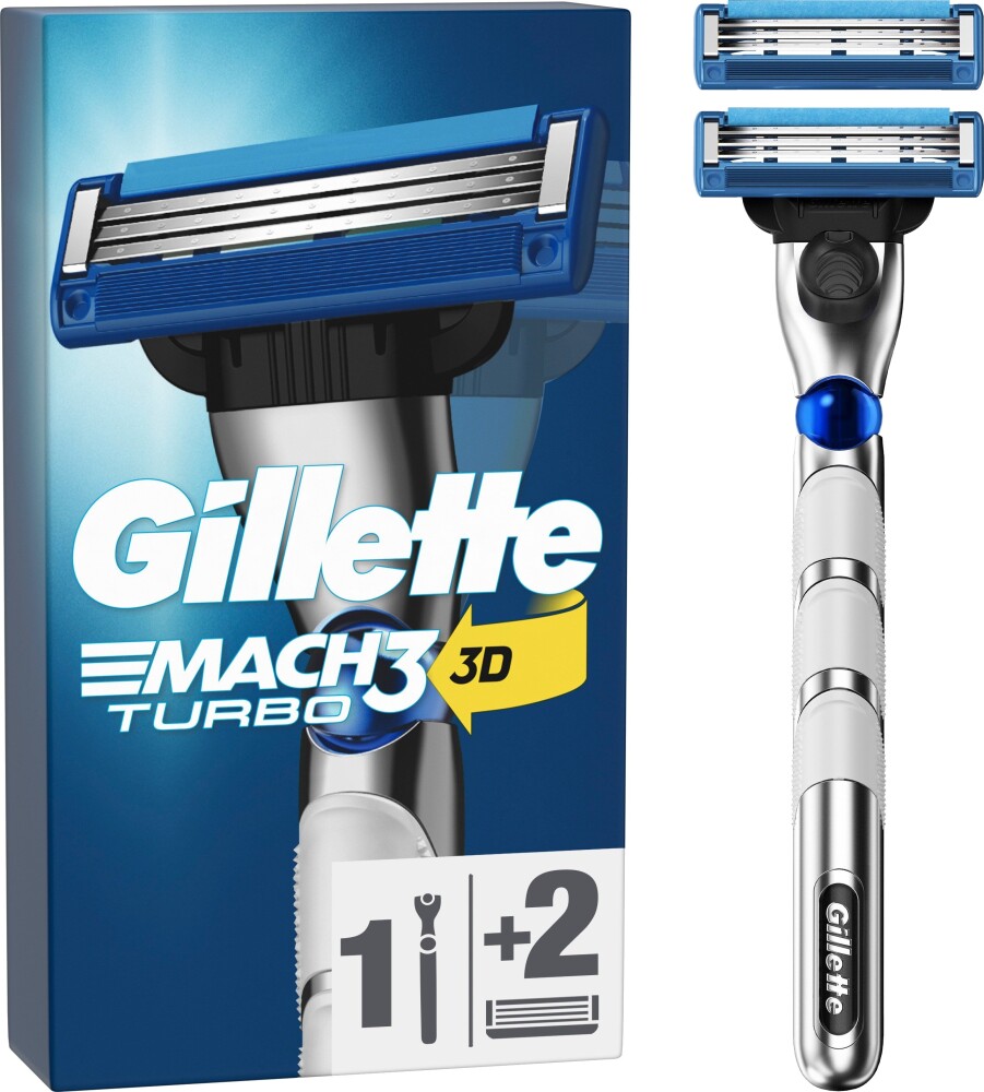 Gillette Mach3 Turbo 3D Razor handle + 2 blades » Best Pris på Prisradar.no