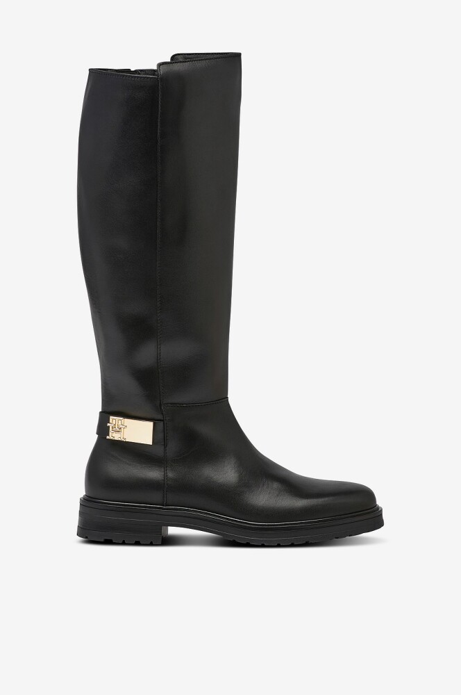 Tommy Hilfiger Støvler TH Logo Leather Long Boot Svart - main photo