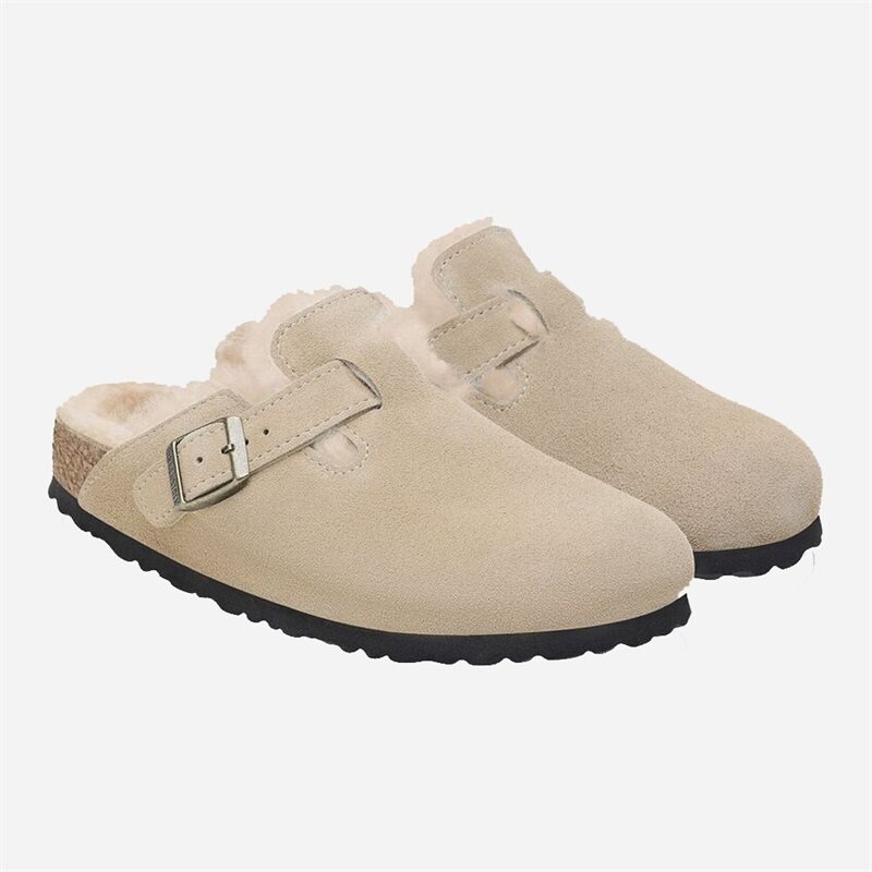 Birkenstock Boston Shearling Suede Leather/Fur Taupe - side a