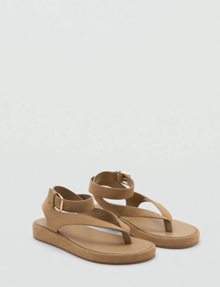 Mango Split Leather Sandals With Buckle   Beige   35 - main photo