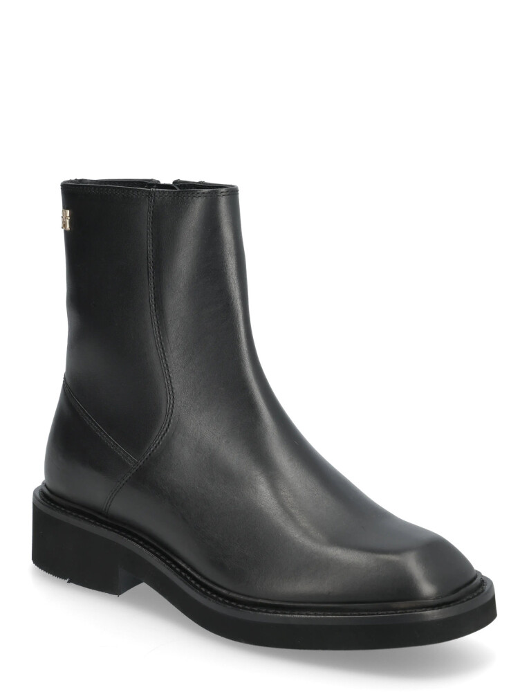 Tommy Hilfiger Th Square Toe Leather Bootie - Black - 40 - main photo