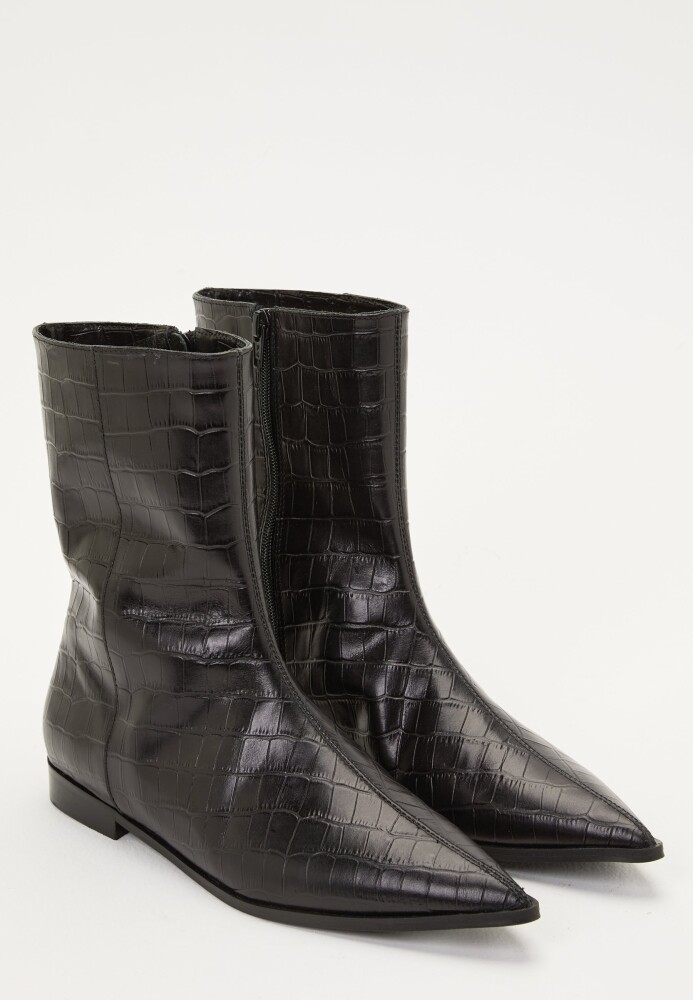Make Way Croco Leather Ankle Boot - side a