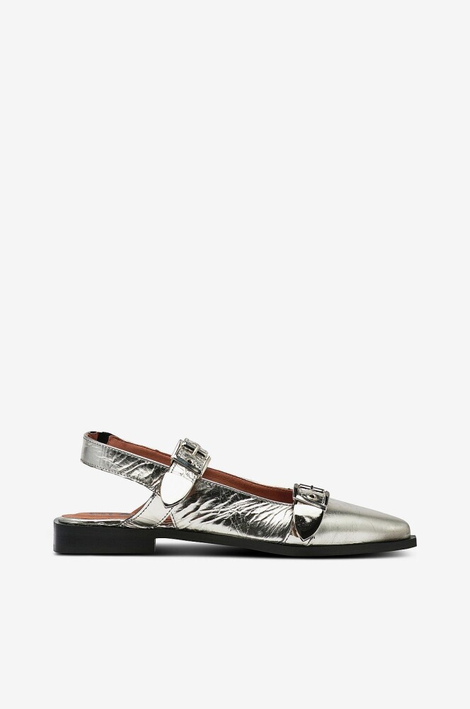 Bianco Slingbackser biaVictoria Buckle Tumbled Metallic Leather Sølv - main photo