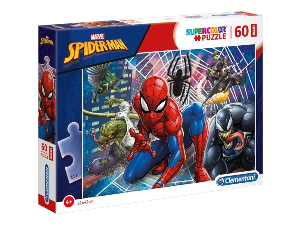 Lot De 2 Puzzles Clementoni Spider-Man – 60 Pièces Chacun – 27 X 19 Cm – Supercolor – Fabriqué En Italie – Dès 6 Ans
