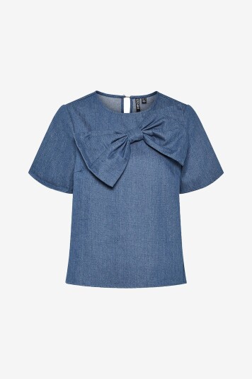 Pieces Bluse pcDove SS O neck Bow Top Blå