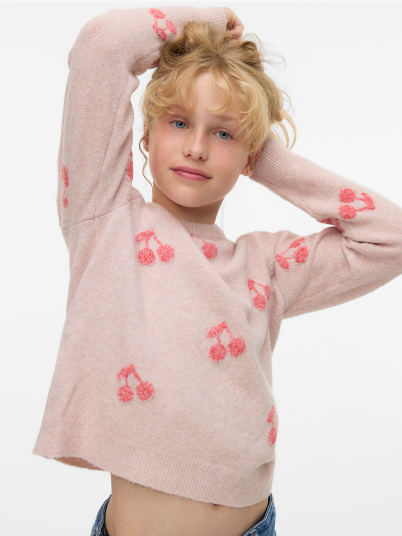 Vero Moda Girl Doffy Intarsia Long Sleeve O Nck Pullover Rosa 116