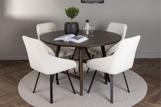 Kaseidon Spisegruppe 100 cm Rund med 4 Rosie Stoler Beige