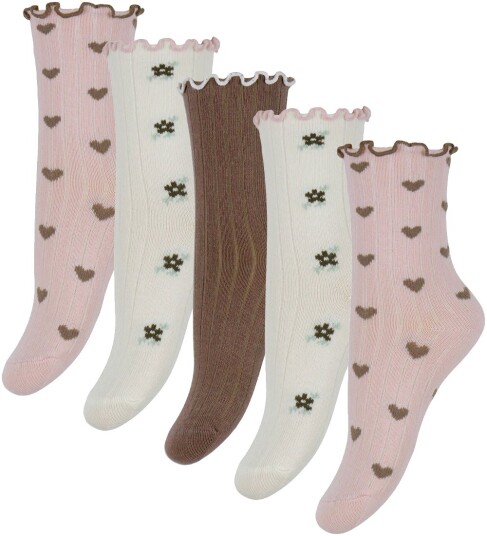 Name It Sokker   5 pack   Rib   NmfNetti   Pepperkorn/Blankpoler   Name It   22/24   Sokker Brun Hvit Rosa