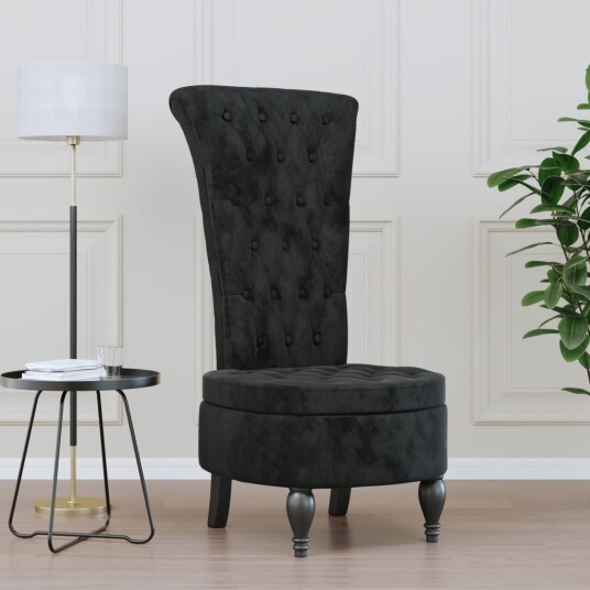 Stol med høy ryggstøtte svart fløyel knappdesign 352468