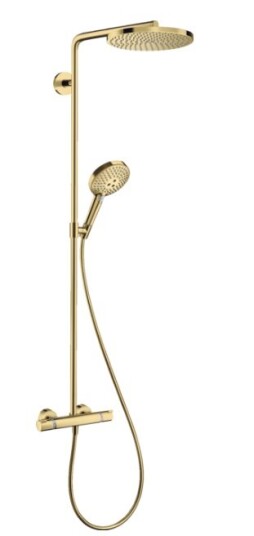 Hansgrohe takdusjpakke Raindance Select S Showerpipe 240 1jet - PowderRain med termostat-Polert gull-opptik PVD