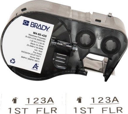 Brady M4 60 428 Sort Hvit Selvklebende Skriveretikett Metallisert Polyester Trermisk Overføring Akryl Permanent
