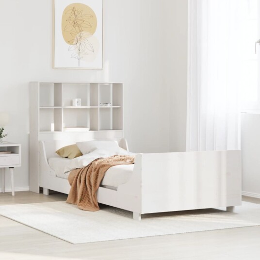 Seng med bokhylle uten madrass hvit 100x200 cm heltre 8721158626004