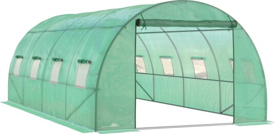 Drivhus ca 6 x 3 x 2 m filmdrivhus med 8 vinduer rulledør opprullbare sidevegger UV bestandig filmtunnel vintertett tomathus