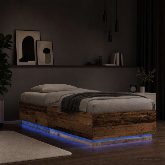 vidaXL Sengestativ med LED Gammelt tre 80 x 200 cm Konstruert tre