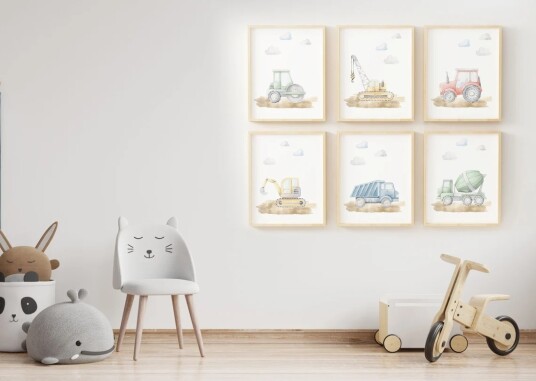 Plakater Byggebiler / sett med 6 stk