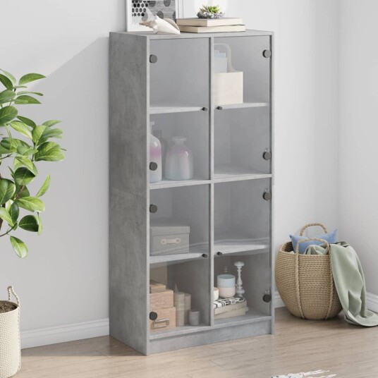  Highboard med dører betonggrå 68x37x142 cm konstruert tre