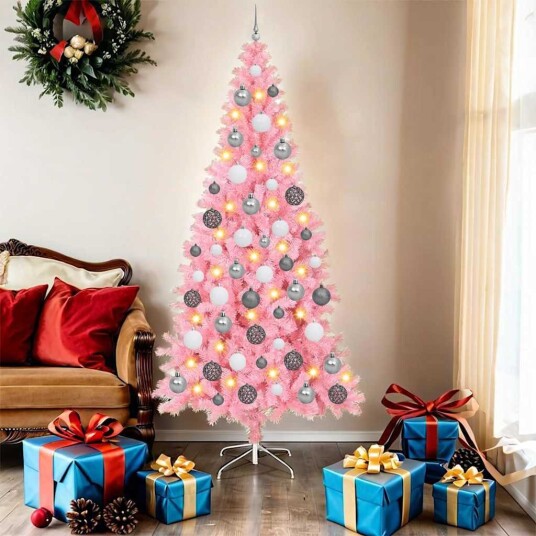 Juletre med 300 LED med stativ Rosa 180 cm PVC