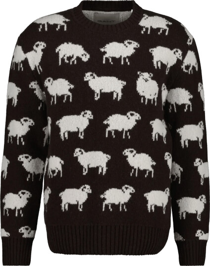 Gant Wool Blend Jacquard C Neck Brown L