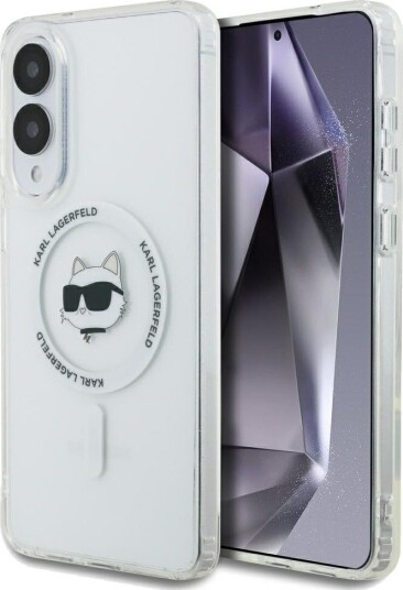 Karl Lagerfeld Button Choupette Hodeprintet MagSafe Etui til Samsung Galaxy S25 Edge - Hvit