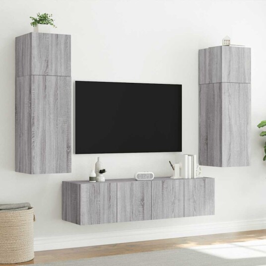 vidaXL Vegghengt TV-benk med LED grå sonoma 80x35x31 cm 8721012258754