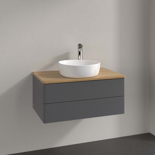 Villeroy & Boch Antao Servantskap med 2 skuffer 80x50x36 cm m/lys Antrasitt/Eik Villeroy & Boch Antao Servantskap med 2 skuffer 80x50x36 cm m/lys Antrasitt/Eik