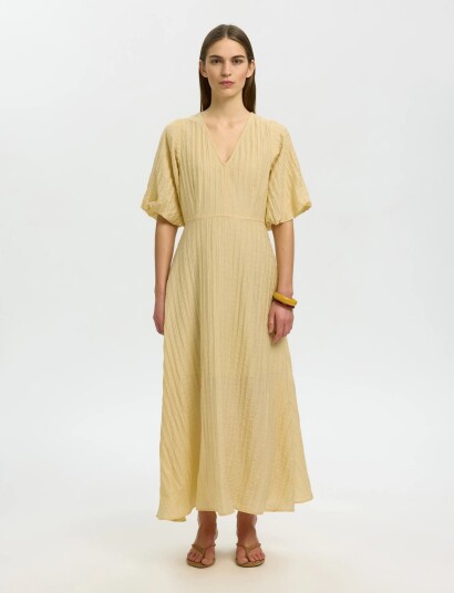 Selected Slwmaddie Ss Closed Back Midi Dress Noos Yellow 38