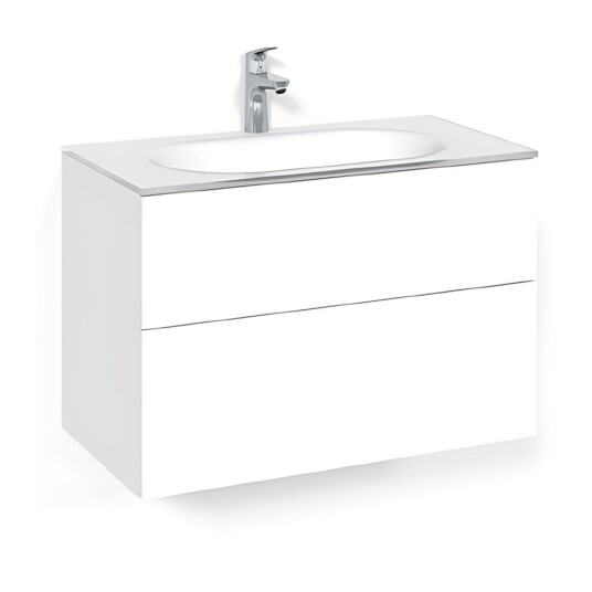 Macro Design Crown Plain Servantskap 2-skuff - med Glasservant Hvit / 80cm Glass Edge