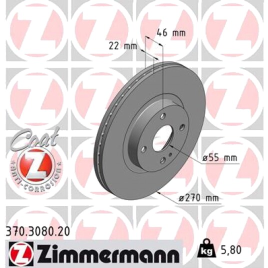 Bremseskive ZIMMERMANN 370.3080.20