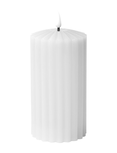 C"est Bon Striped Led Pillar Candle - White - H15CM