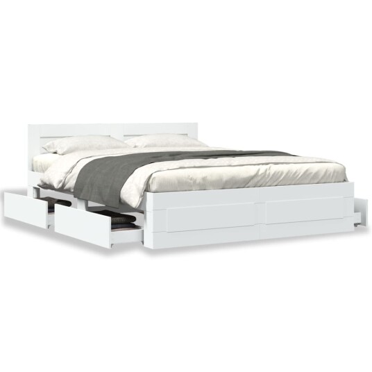 Sengeramme med hodegavl hvit 160x200 cm konstruert tre 8721102855528