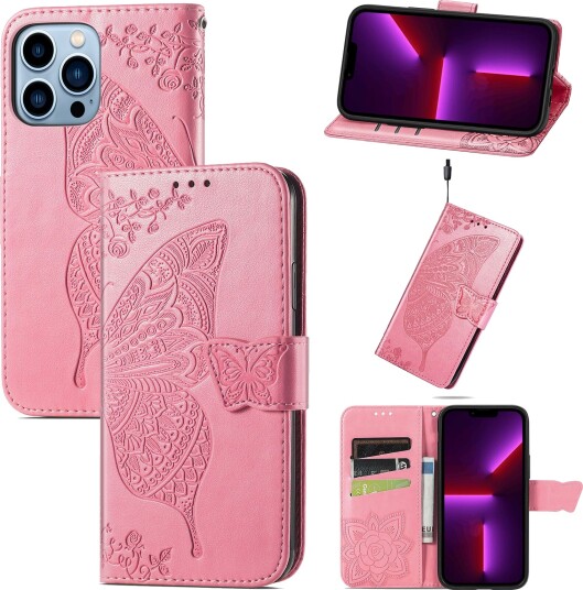 Trolsk Lommebokdeksel med Sommerfugl (iPhone 13 Pro Max) Rosa