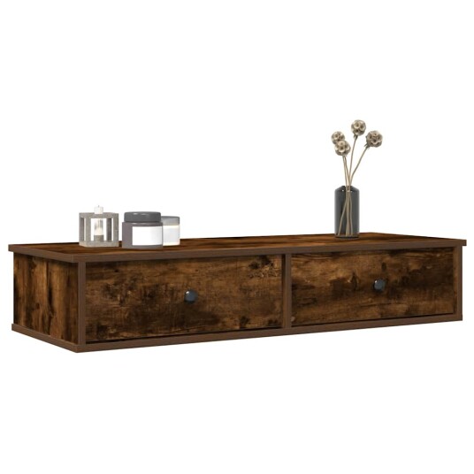  Vegghylle med skuffer røkt eik 100x37,5x19 cm konstruert tre 8721158649942