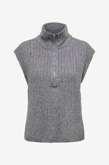 Only Vest onlJeanett Life SL Rib Highneck CC Grå Only Vest onlJeanett Life SL Rib Highneck CC Grå