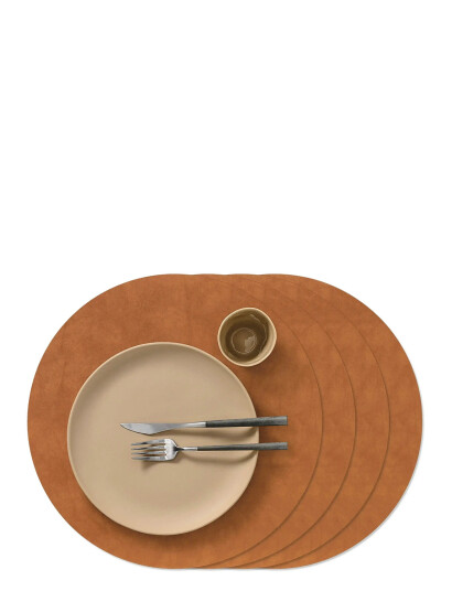 LIND DNA 4-Set Dækkeserviet Circle L Nupo - Brown - D:38CM