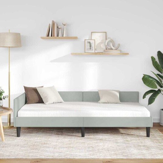 Hjørnesengramme med hodegjerde Lysegrå 80 cm x 200 cm Fløyel